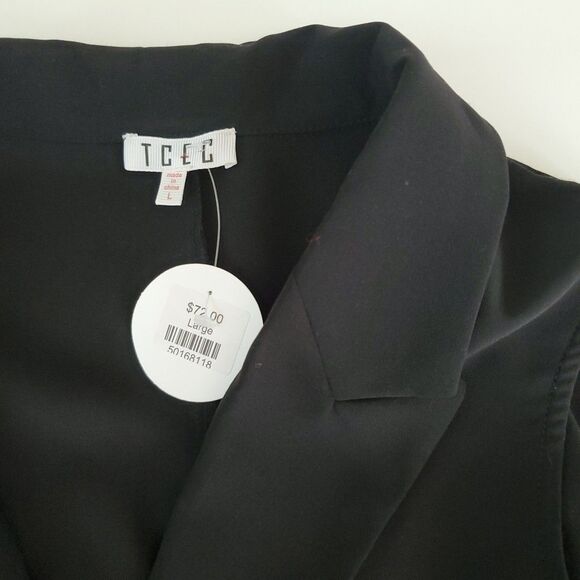 TCEC Black Sleeveless V Neck Layered Tulle Mini Dress Womens Large - Picture 7 of 8